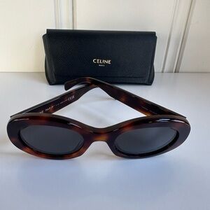 Celine Triomphe Oval Sunglasses, Brown Tortoiseshell